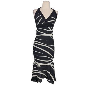 Vtg 90s Charlotte Russe Asymmetrical Halter Dress‎ Sz 2XS Black White Zebra USA